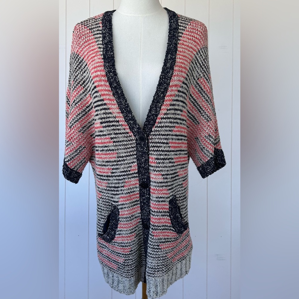Moth by Anthropologie Button Front Cardigan Deep V-Neckline Short Sleeves Small